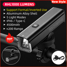 ROCKBROS luz LED inteligente para bicicleta, 1000 lúmenes, 4000mAh, sensor de vibración, IPX6, carga tipo C