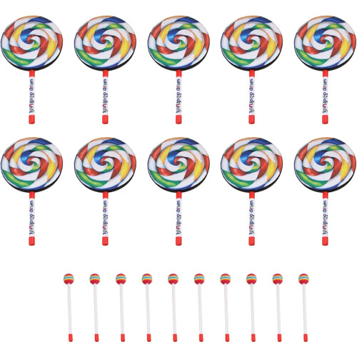 Conjunto de 10 baquetas de percussão em forma de pirulito, 200 mm, plástico multicolor