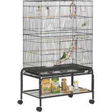PawHut jaula para pássaros grande com rodas e suporte, 79x49x133 cm, preto