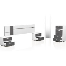 duehome Conjunto de Quarto com Cabeceira, 2 Mesas de Cabeceira, Sinfonier e Espelho, Modelo Ataneq Air 5c, Branco e Grafito