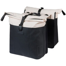 Sacoche double pour vélo - BASIL - VIVE DOUBLE PANNIER BAG - 28-35 L - MIK System prêt à l'emploi - Blanc cassé/Noir