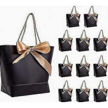 12pack Black Gift Bags,small Gift Bags Handles Party Favor Bags Gold Bow Ribbon,paper Gift Bags Bulk For Christmas Birday Baby Shower Wedd