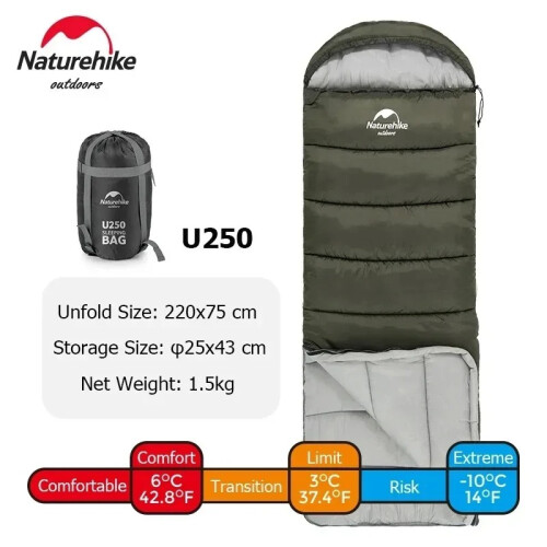 Naturehike saco de dormir ultraligero impermeable con relleno de algodón, verde