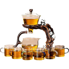 Magnetic Semi-Automatic Glass Gongfu Tea Set with 6 Teacups, Heat-Resistant Teapot Set, Creative Decorative Tea Brewing Kit for Home Office Kitchen