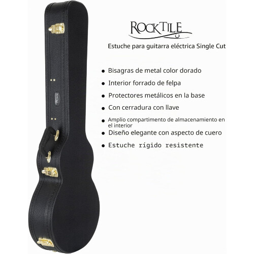 Rocktile estojo para guitarra elétrica, estilo Single Cut, preto, com compartimento e fecho com chave 2