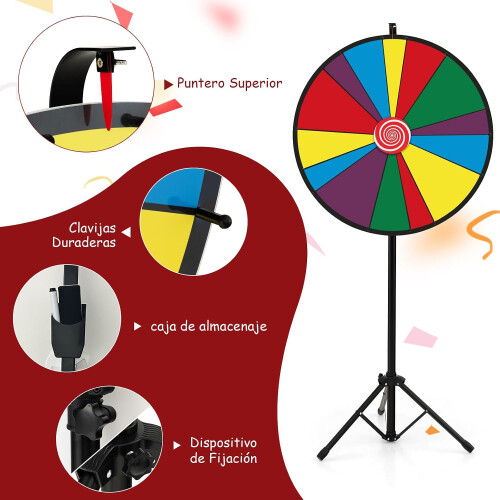 COSTWAY Ruleta da Sorte, 30 polegadas, ajustável, com suporte de metal e apagador de quadro, para festas e feiras comerciais 2