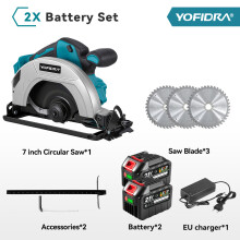YOFIDRA Kreissäge, 7 Zoll, 180 mm Sägeblattdurchmesser, bürstenloser Motor, 10800 U/min, für Holzbearbeitung mit 2x4,5Ah Akku