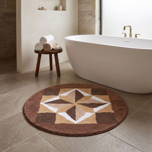Homescapes Mandala Non-Slip Round Bath Mat, 100% Cotton 2