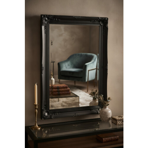 French Vintage Ornate Mirror Black 94x74cm 2