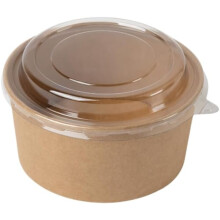 Taça de salada e sopa descartável, castanho kraft, redonda, 750 ml, com tampa PET