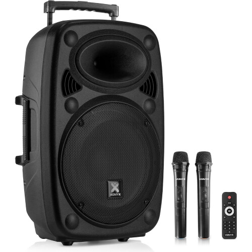 Vonyx Verve46, altavoz ativo Bluetooth 15 polegadas, 1000W, preto, com bateria recarregável e rodas