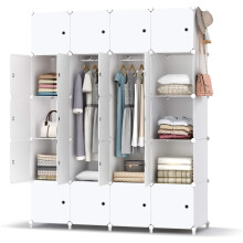 HOMIDEC armário modular com portas, 20 compartimentos, 3 barras para pendurar, branco