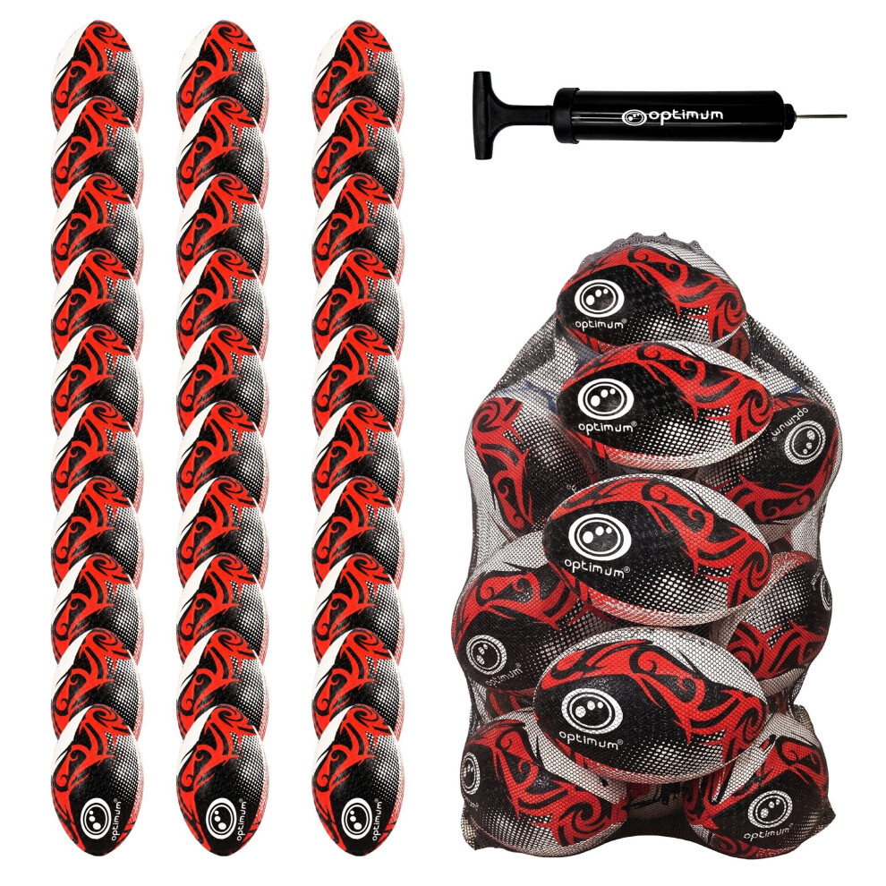 Optimum (30, 4) Bulk Razor Rugby Ball - Red, 10/20/30 Pack With Pump | Sport