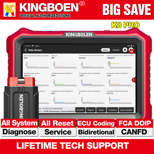 KINGBOLEN K8 PRO, Bluetooth OBD2 scanner, ECU-codering, bidirectionele controle, 40+ servicefuncties 1