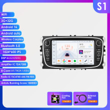 Hizpo Autoradio, 7 Zoll Android 14 Multimedia Navigation GPS, 3G RAM + 32G Speicher, für Ford Focus S-Max Mondeo Galaxy C-Max Kuga