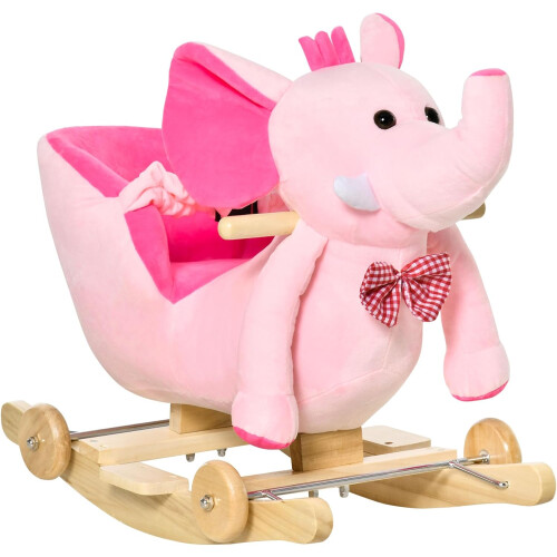 HOMCOM Balancim em forma de elefante com rodas, 60x35x45 cm, Rosa