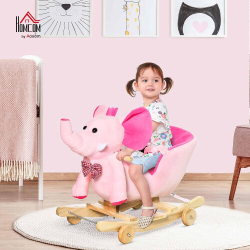 HOMCOM Balancim em forma de elefante com rodas, 60x35x45 cm, Rosa 1