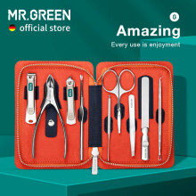 MR.GREEN kit de manicura 9 en 1, profesional con estuche de cuero y cortaúñas de acero inoxidable