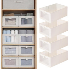 Pradnel conjunto de 4 caixas de arrumação de linho, dobráveis com janela transparente, para organizar roupa