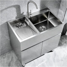 Fregadouro de Cozinha em Aço Inoxidável 304, 90x48x21cm, Prateado, com Tábua de Lavar e Torneira