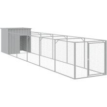 vidaXL Caseta para Cães com Corral, Aço Galvanizado, Cinzento Claro, 110x609x110cm