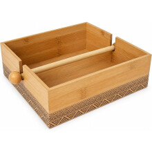 Servileteiro de bambu natural, com barra de fixação, 18,5x18,5x6 cm, para cozinha e sala de estar