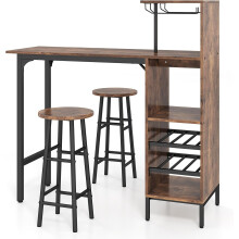 LIFEZEAL mesa alta de cozinha com 2 taburetes, castanho e preto, MDF e aço, 120x38x121,5cm