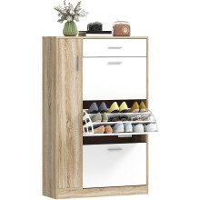 HOMCOM móvel sapateira, 3 portas, capacidade para 18-27 pares, 84x30x132 cm, madeira natural e branco