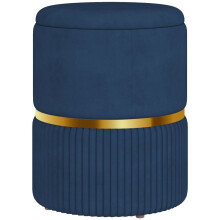 Velvet-Feel Storage Ottoman - Blue