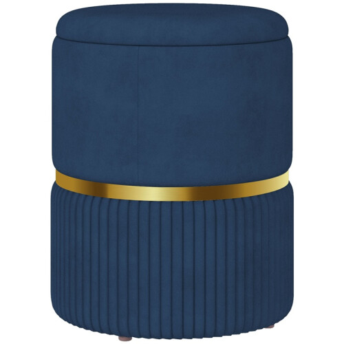 Velvet-Feel Storage Ottoman - Blue 1