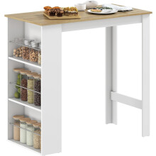 HOMCOM mesa alta de bar, com 3 estantes laterais, 112x57x106 cm, branco, melamina de madeira