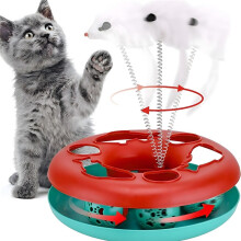 Interactive Cat Toy 2-in-1 Toy with Mouse, Cat Rotating Teaser Feather and Ball (Red), Pet Supplies, Gift for Cat Lovers, Indoor Cat Essentials
