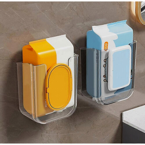 Bathroom Non Perforated Wall Mounted Wet Tissue Storage Box Self-adhesive Space-saving Paper Towel Holder-White 2
