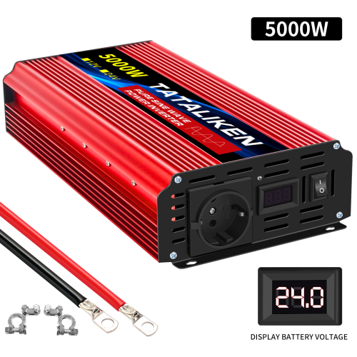 Pure Wave omvormer, 5000W, 24v naar 220v, EU stopcontact