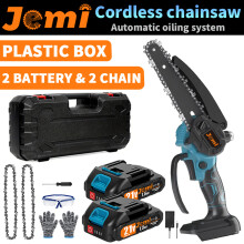 Jemi Tool mini kettingzaag, 6 inch, draadloos, met 2 accu's en 2 kettingen, voor tuin en houtbewerking