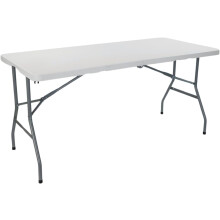 THINIA HOME mesa de catering dobrável, 150 cm, branca, resina e aço, para 2-4 pessoas, exterior e interior