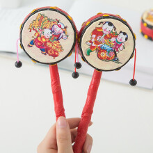 2-Piece Baby Rattle Toy Set, Classic Wooden & Plastic Hand Shake Drum, Traditional Musical Toy for Infants & Toddlers