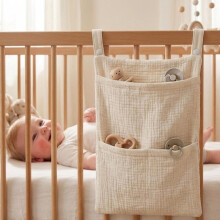 (White) 2 Pack Baby Crib Organizer Hanging Diaper Storage Bag, Multi-Function Nursery Bedside Hanging Bag & Stroller Organizer, Grey