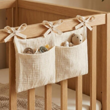 2 Pack Beige Cotton Diaper Caddy Hanging Organizer Bag, Multi-Function Baby Stroller Storage Bag, Bedside Nursery Organizer