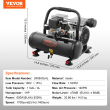 SucceBuy luchtcompressor, 4L, olievrij, horizontaal model, voor autoreparatie en pneumatisch gereedschap