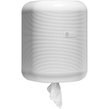 Dispensador de papel de mecha, branco e prata, para bobinas de 210mm, em ABS eco sustentável