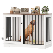 Getone hondenkooi, XXL voor grote honden, 120x60x90 cm, schuifdeur en voerbakken, wit en bruin