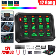 Schakelpaneel, 12 gang, RGB LED verlichting, geborsteld aluminium, voor auto, vrachtwagen en 4x4