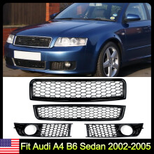 Waben-Kühlergrill-Set für Audi A4 B6 Limousine 2014-2018, schwarz, ABS-Kunststoff, 78x25x12,5 cm