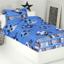 DHESTIA HOME Edredón Ajustável para Cama Infantil Futebol, Azul, Tamanho Cama 90
