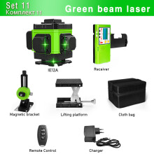 CLUBIONA 3D laser waterpas, 12 lijnen, groen, zelfnivellerend met afstandsbediening en accu