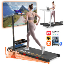 RAMYPOKET Tapis de course pliable, moteur 2,5 CV, inclinaison 12%, 12 km/h, 150 kg max, écran LED et application