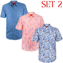 (XL, Coral, Blue, Denim) 3-5 Pack Mens Hawaiian Floral Short Sleeve Shirts