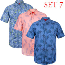 (L, Coral, Dark Blue, Grey) 3-5 Pack Mens Hawaiian Floral Short Sleeve Shirts