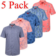 (L, Charcoal, Coral, Grey, Pink) 3-5 Pack Mens Hawaiian Floral Short Sleeve Shirts